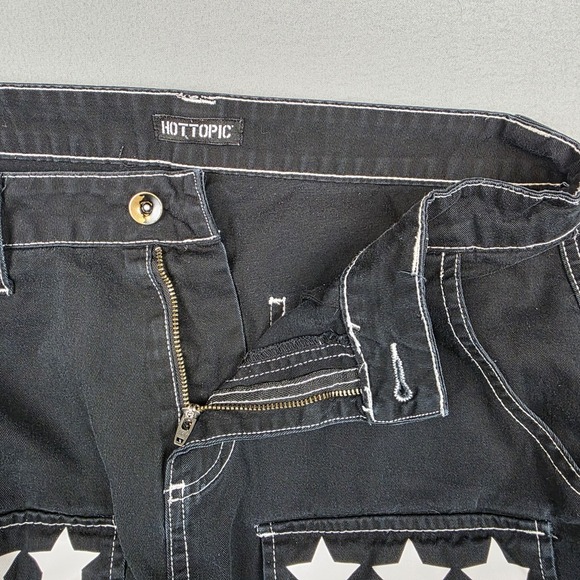 Hot Topic Pants Womens 11 Black Cargo Flare Stars Emo Skater Gothic Punk Rare - Picture 7 of 9